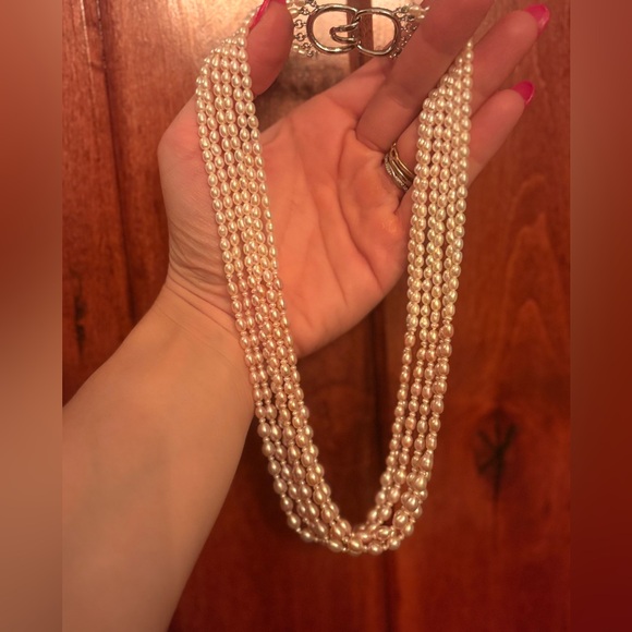 6 strand genuine baroque white and pink pearl necklace - Picture 5 of 6